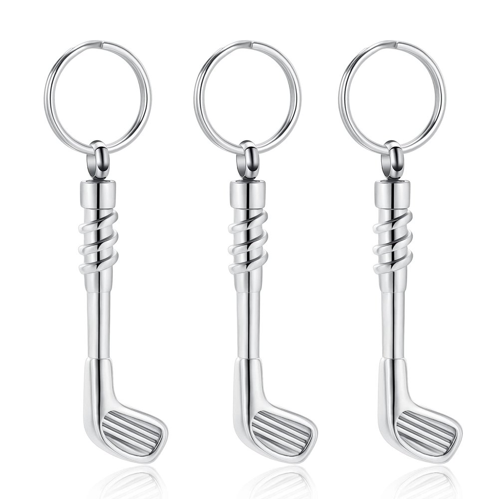 constantlife 3 Pack Cremation Necklaces for Ashes - Golf Clubs Urn Pendant Memorial Jewelry for Women Men Funeral Keepsake Gift (Keychain-Silver)