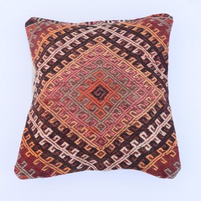 20''x20'' Embroidered Cushion Cover, Oriental Living Room Decor Cushion, Tribal Pillowcase, Decorative Throw Pillow, Vintage Charm Cushion Cover,Organic Wool Pillowcase, Hippie Decor