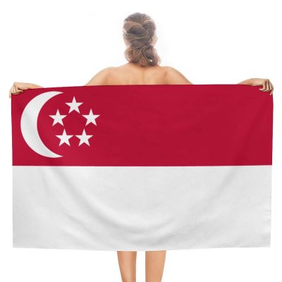 Singapore Flag Beach Towel,Oversized Super Soft Ultra Thin Absorbent Beach Towels for Travel,Quick Dry Double-Faced Pile Towel for Boys