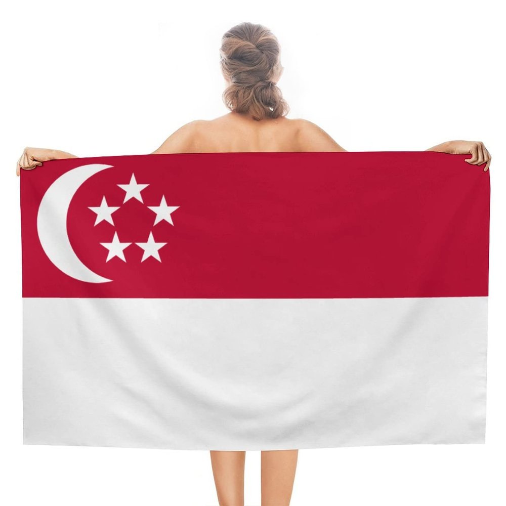 Singapore Flag Beach Towel,Oversized Super Soft Ultra Thin Absorbent Beach Towels for Travel,Quick Dry Double-Faced Pile Towel for Boys