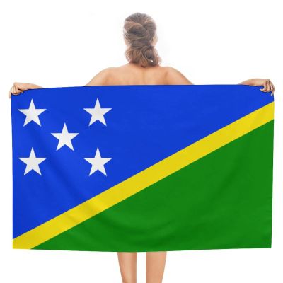 Solomon Islands Flag Beach Towel,Oversized Super Soft Ultra Thin Absorbent Beach Towels for Travel,Quick Dry Double-Faced Pile Towel for Men