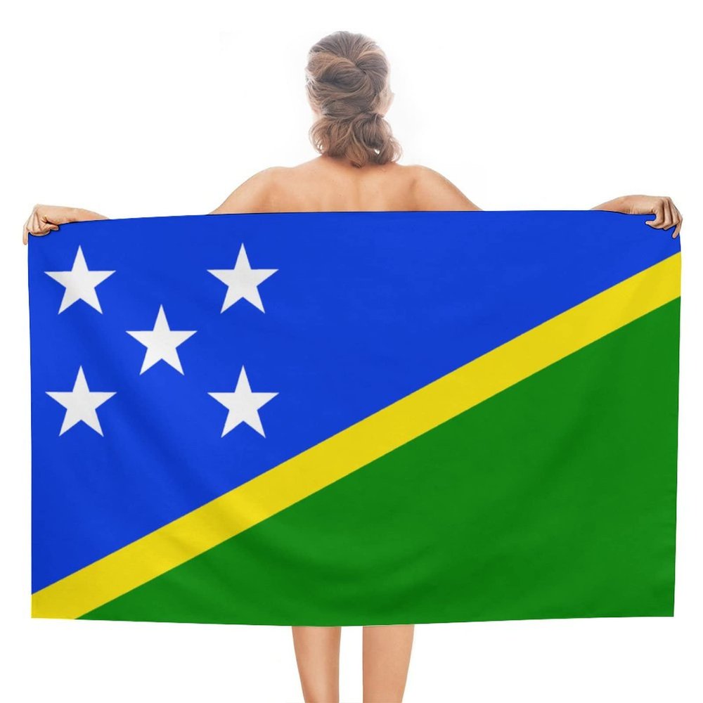 Solomon Islands Flag Beach Towel,Oversized Super Soft Ultra Thin Absorbent Beach Towels for Travel,Quick Dry Double-Faced Pile Towel for Men