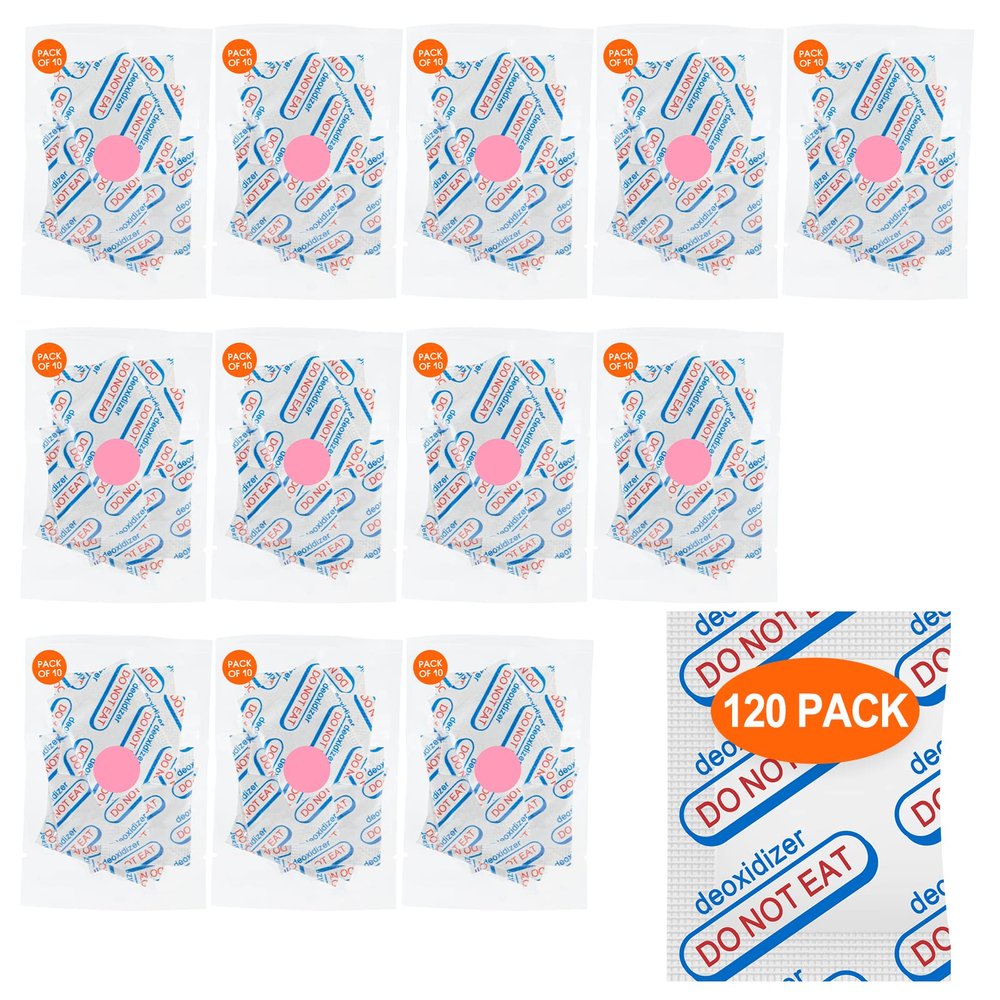 120 Packs 500CC Food Grade Oxygen Absorbers (10 Pack in Individual Vacuum Bag ) , Oxygen Absorbers For Long Term Food Storage with Oxygen Indicator , Works in Mylar Bags, Mason Jars, and Vacuum Bags