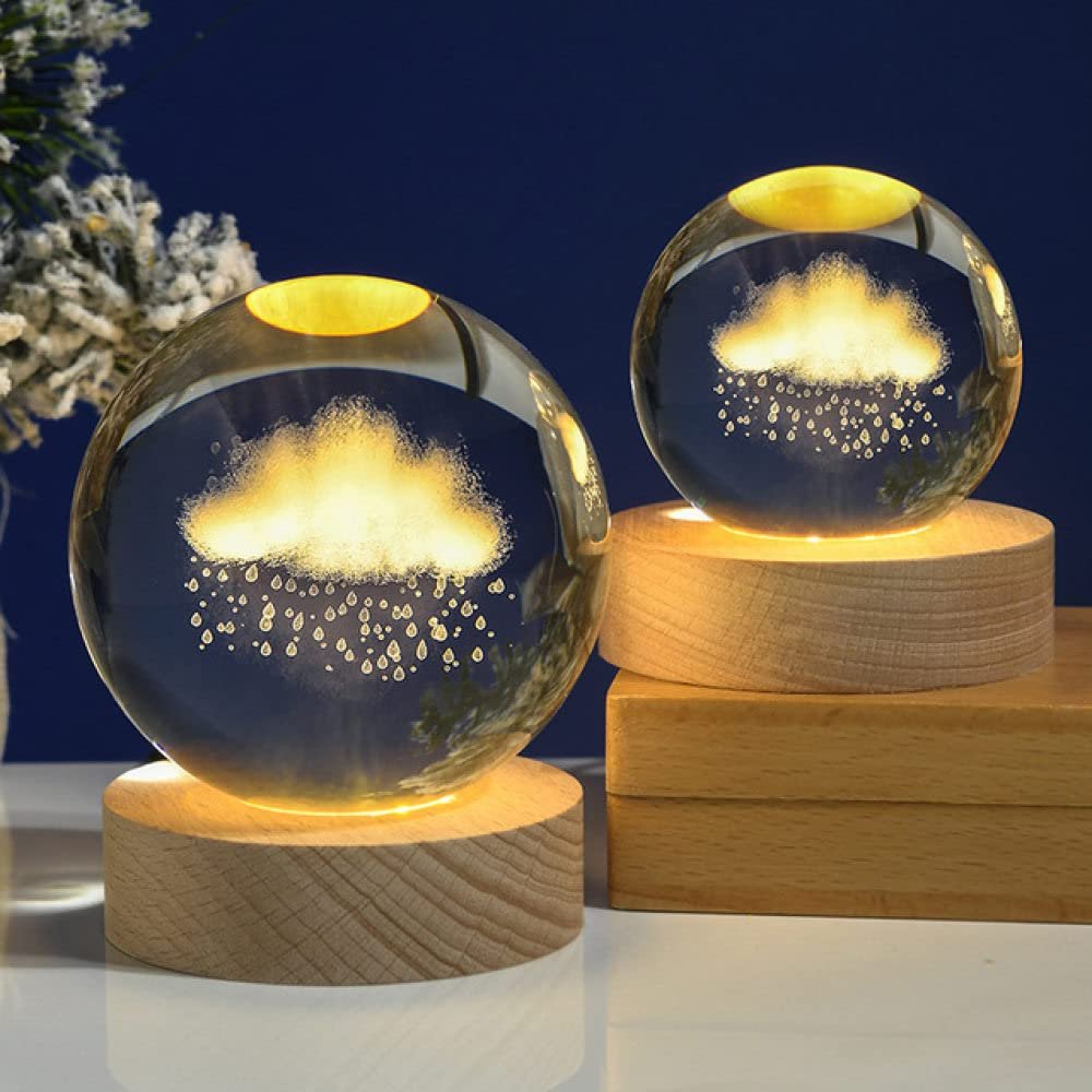 6/8cm Crystal Ball Quartz Glass with Light Moon Galaxy Astronaut Miniatures 3D Engraved Crystal Home Desktop Decoration,2,8cm