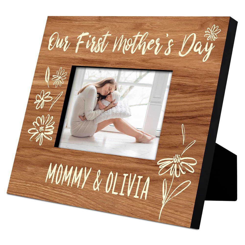 Our First Mother's Day - Personalized First Mother's Day Picture Frame with Names, Date - 6 Designs, 2 Sizes - New Mom 8 x 10 Inch