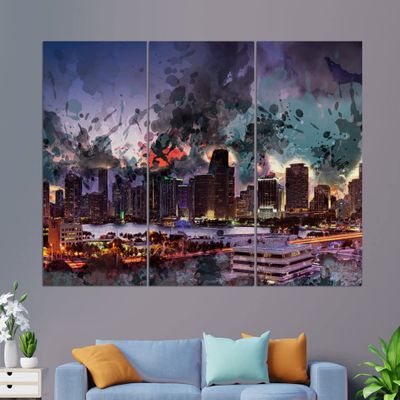 Abstract Miami Painting, Miami Skyline, Miami Canvas Print, Miami Wall Art