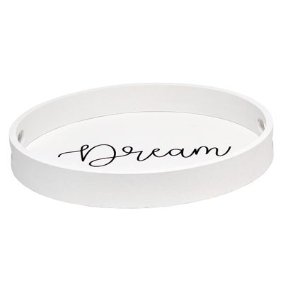 Elegant Designs HG2013-WDR Decorative 13.75'' Round Wood Serving Tray w/Handles, Dream, White Wash Dream