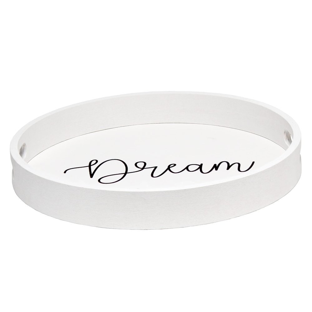 Elegant Designs HG2013-WDR Decorative 13.75'' Round Wood Serving Tray w/Handles, Dream, White Wash Dream