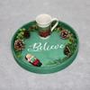 Elegant Designs HG2013-GBL Christmas Decorative 13.75'' Round Wood Serving Tray w/Handles, Green Believe view 2