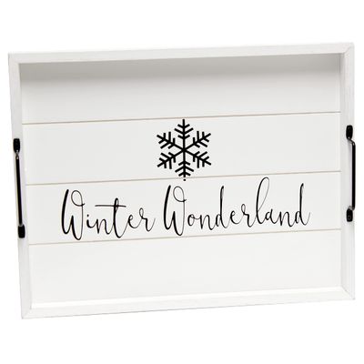 Elegant Designs HG2000-WWW Christmas Decoration Decorative Wood Serving Tray w/Handles, 15.50'' x 12'', Winter Wonderland, White