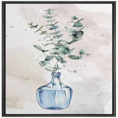wall26 Framed Canvas Print Wall Art Grunge Pastel Watercolor Forest Plant Glass Vase Nature Wilderness Illustrations Modern Art Farmhouse/Country for Living Room, Bedroom, Office - 16"x24" Black