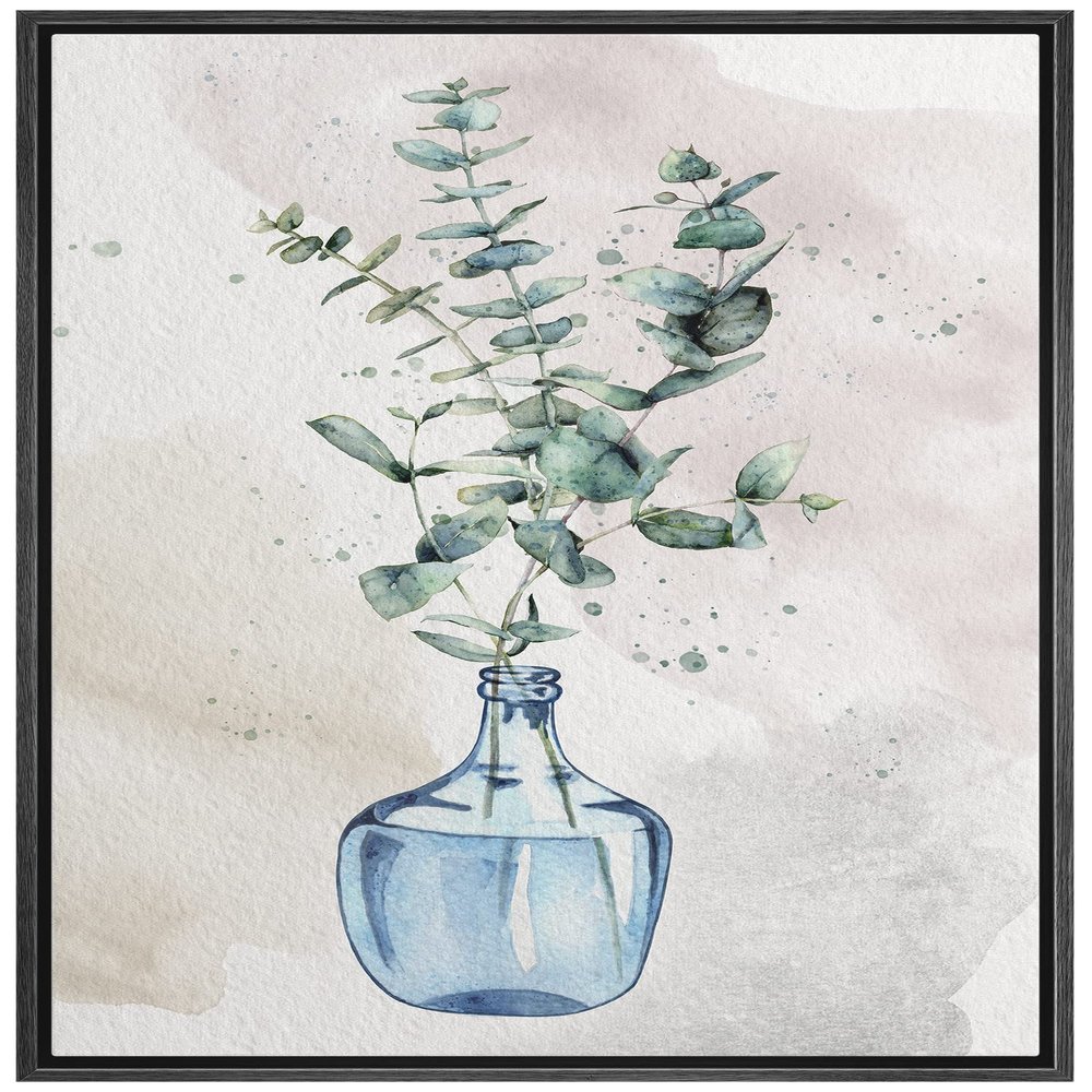 wall26 Framed Canvas Print Wall Art Grunge Pastel Watercolor Forest Plant Glass Vase Nature Wilderness Illustrations Modern Art Farmhouse/Country for Living Room, Bedroom, Office - 16"x24" Black