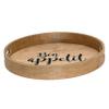 Elegant Designs HG2013-NBA Chef Kitchen Decorative 13.75" Round Wood Serving Tray w/Handles, Natural Wood Bon Appetit view 1