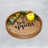 Elegant Designs HG2013-NBA Chef Kitchen Decorative 13.75" Round Wood Serving Tray w/Handles, Natural Wood Bon Appetit view 4