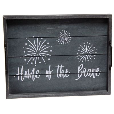 Elegant Designs HG2000-MBB Americana USA Decorative Wood Serving Tray w/Handles, 15.50" x 12", Midnight Blue Wash Home of The Brave
