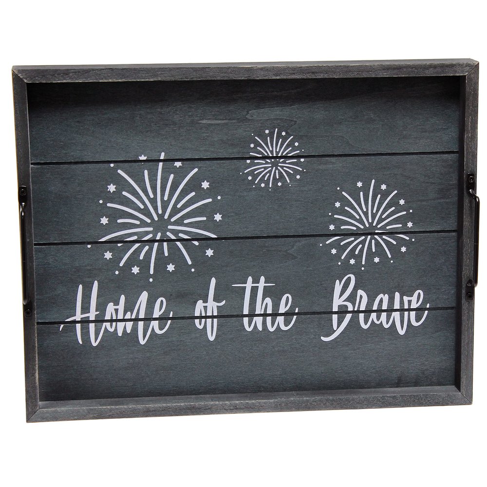 Elegant Designs HG2000-MBB Americana USA Decorative Wood Serving Tray w/Handles, 15.50" x 12", Midnight Blue Wash Home of The Brave