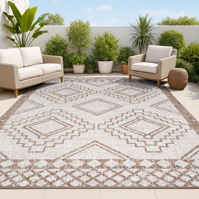 JONATHAN Y Diamond Tribal Medallion Indoor Outdoor Area Rug 3X5 Beige/Brown, Marokko for Backyard, Patio, Porch, Easy-Cleaning, High Traffic, Pet-Friendly, Non-Shedding (SMB127A-3)