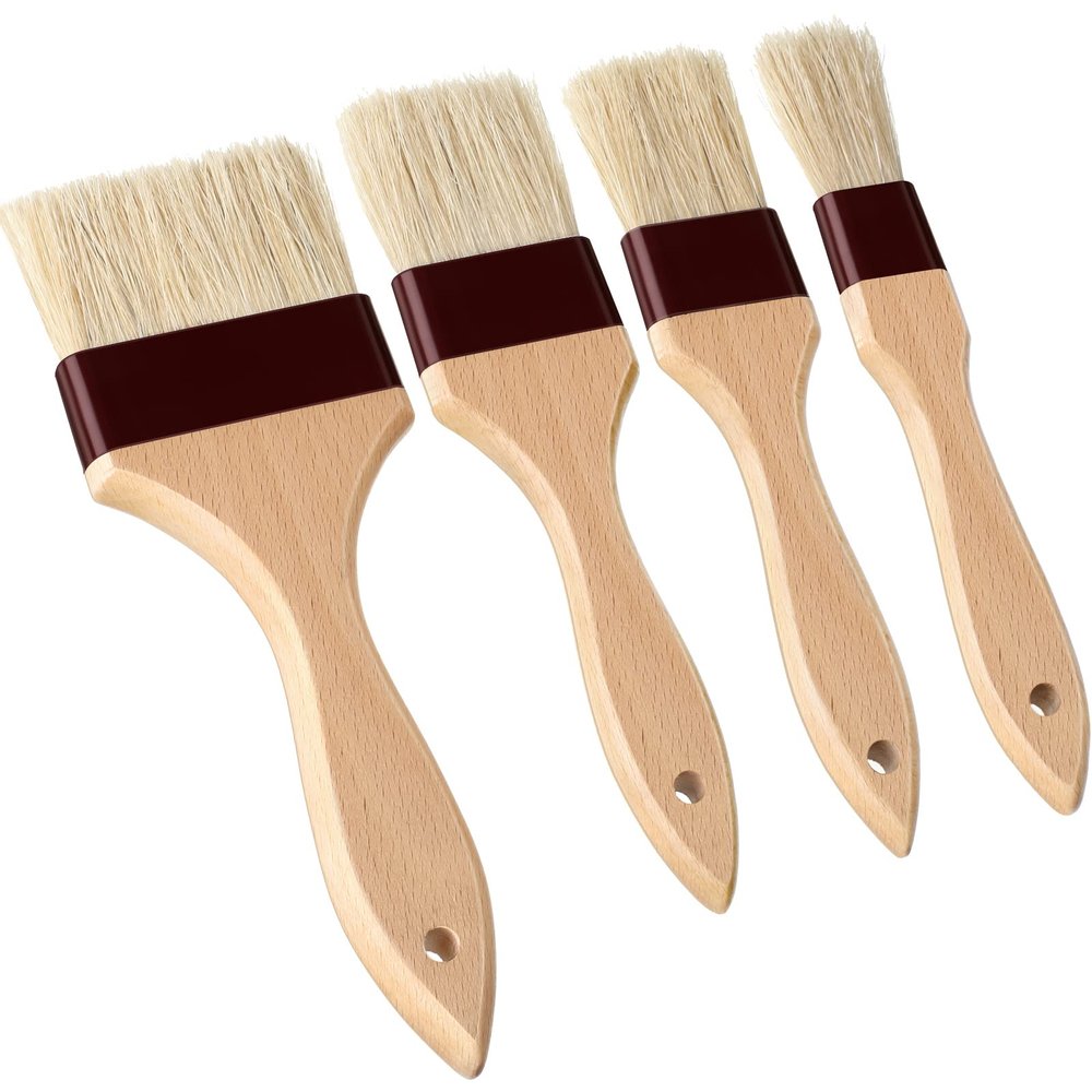 Boao 4 Pcs Pastry Brush, Natural Bristle Basting Brush for Cooking and Baking, BBQ Brushes for Butter, Baster, Oil, Egg, Sauce, Turkey, Grilling, Marinade and Kitchen Food(1, 1.5, 2, 3 Inch)