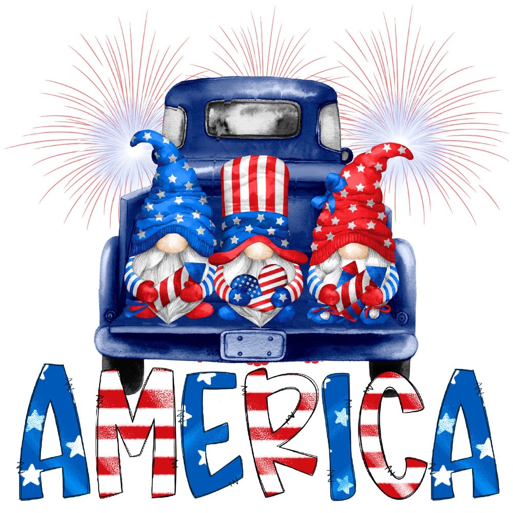 4th of July Patriotic Tie Dye Gnome Truck Sublimation Transfer - Summer Sublimation Transfer, Hippie, America Sublimation, Gnome Summer (Adult x5)
