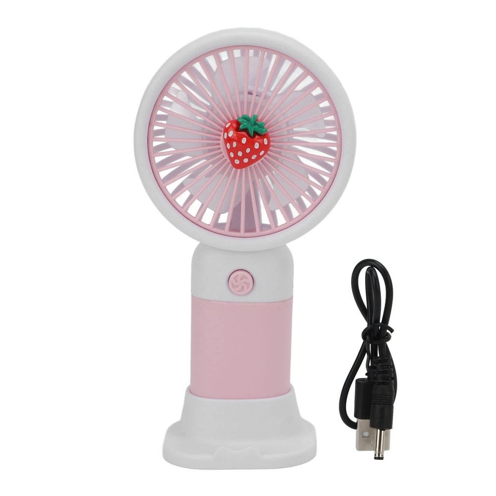Mini Handheld Fan, USB Rechargeable Cartoon Strawberry Look Portable Fan with Removable Base for Home Office Outdoor