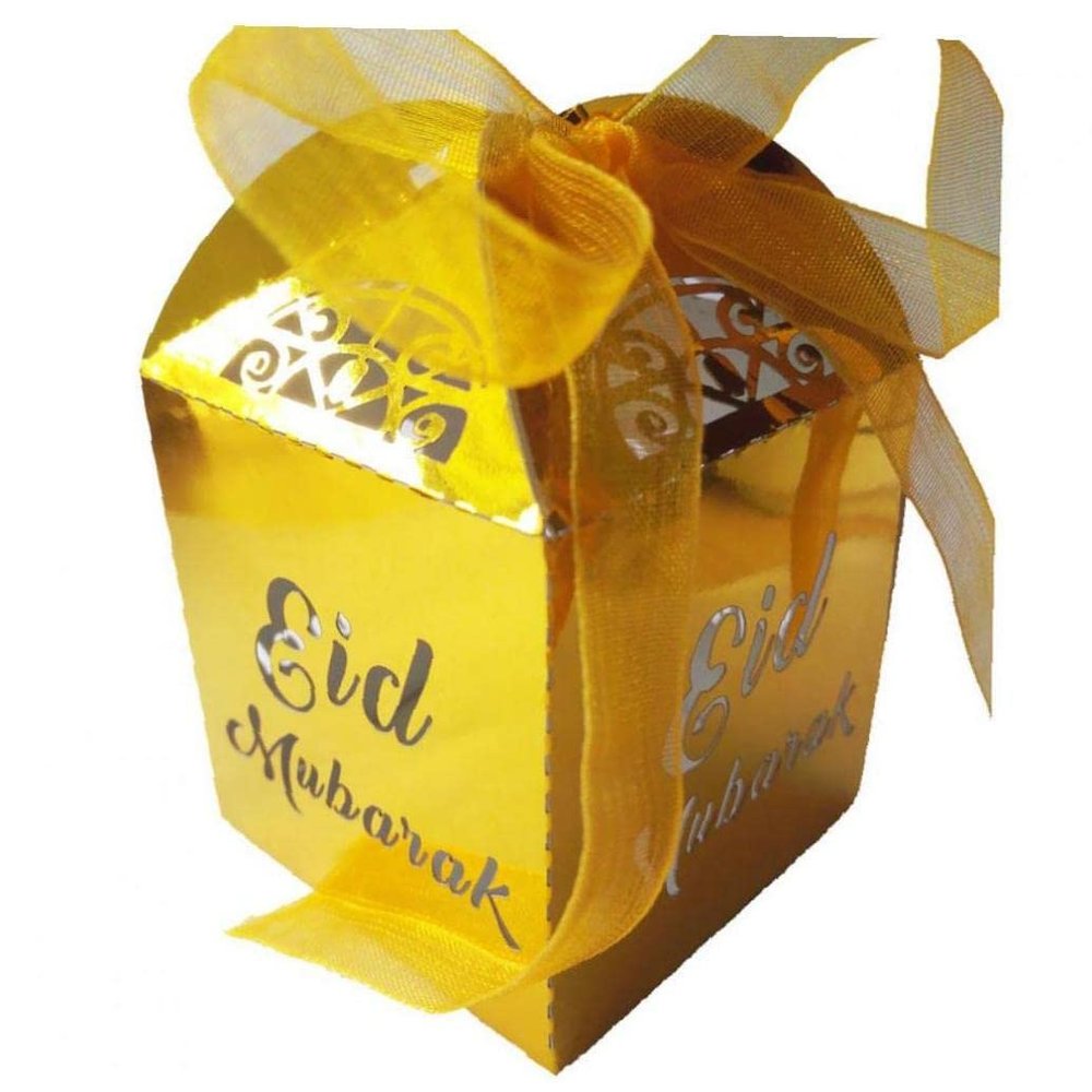 Froiny Eid Mubarak Party Favor Bags 50pcs Eid Mubarak Paper Bags with Ribbon Eid Sweet Candy Gift Bags for Muslim Ramadan Party Decor
