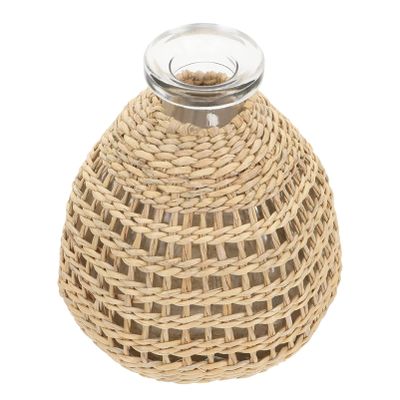 Housoutil 1pc Hand-Woven Light Brown Vase Natural Bottle for Home Decor Japanese Style Decorative Glass Vase for Floral Arrangements and Table Centerpieces
