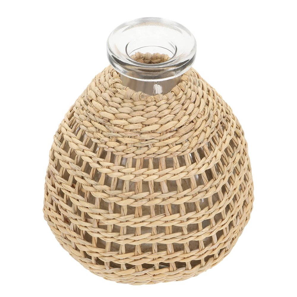Housoutil 1pc Hand-Woven Light Brown Vase Natural Bottle for Home Decor Japanese Style Decorative Glass Vase for Floral Arrangements and Table Centerpieces