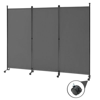 Spurgehom 3 Panel Rolling Room Divider, Folding Partition Privacy Screens, Freestanding Fabric Room Panel, Portable Folding Wall Divider for Office, Room, Restaurant, Hospital (Grey)