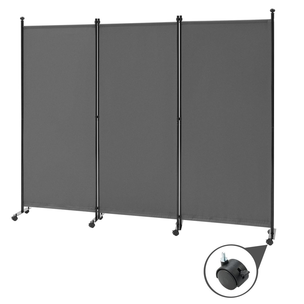 Spurgehom 3 Panel Rolling Room Divider, Folding Partition Privacy Screens, Freestanding Fabric Room Panel, Portable Folding Wall Divider for Office, Room, Restaurant, Hospital (Grey)