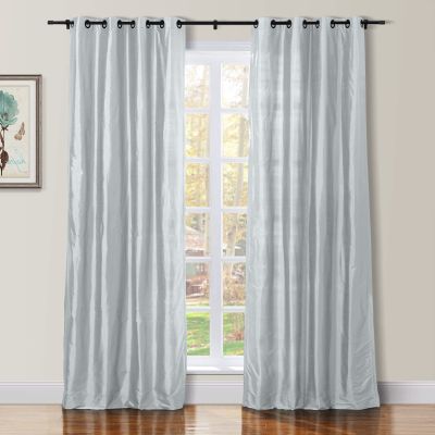 TWOPAGES Double Layer Lined Grommet Dupioni Silk Curtain Ice Blue Lightweight Light Filtering Room Darkening Curtain for Kitchen, Window Treatment Curtain Panel (1 Panel, W50 x L102)