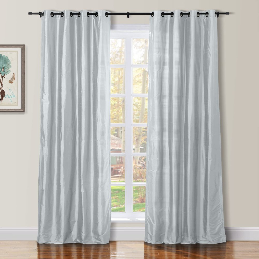 TWOPAGES Double Layer Lined Grommet Dupioni Silk Curtain Ice Blue Lightweight Light Filtering Room Darkening Curtain for Kitchen, Window Treatment Curtain Panel (1 Panel, W50 x L102)