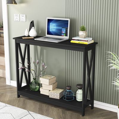 39.37" Console Table with Shelf,Modern Entryway Table for Home,MDF Boards Rectangle Shape,Black