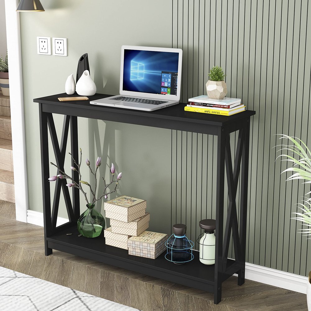 39.37" Console Table with Shelf,Modern Entryway Table for Home,MDF Boards Rectangle Shape,Black