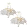 BEIJIALY Set of 2 Flower Girl Baskets for Wedding, Lace Flower Girl Baskets with Ribbon Bows,Flexible Handles, Lace Skirt Fairy Collection Petal Storage Baskets view 1