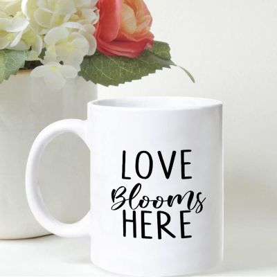 11oz Love Blooms Here Funny Coffee Mug, Inspirational Coffee Cups, Motivational Gift Ideas, Inspire Gift Exchange Birthday Ideas Made in USA