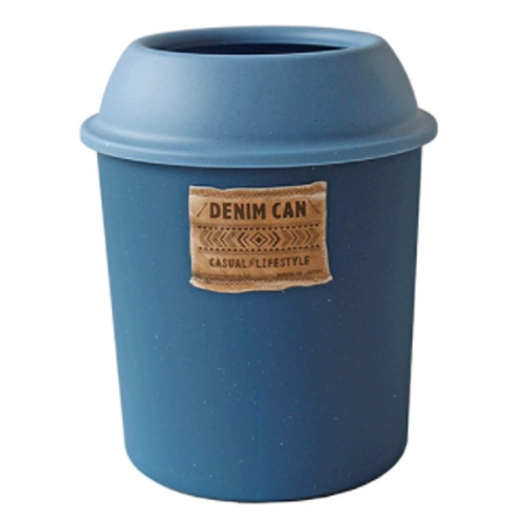 DFDFSFG Trash Can Small Plastic Trash Can with Pressure RingOpen Top Garbage CanRetro Round Garbage Bin for Powder Rooms, Kitchens (Navy Blue) Wastebasket (Color : Navy Blue)