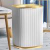 DFDFSFG Trash Can Striped Trash Can with Pressure RingOpen Top Garbage CanPlasitic Garbage Bin for Living Room Bedroom Office Dorm15L/4 Gallon Wastebasket (Color : Gold) view 3