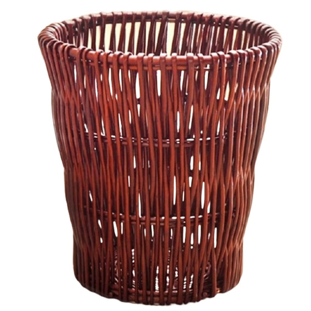 DFDFSFG Trash Can Rattan Trash Can Without LidWoven Hyacinth Garbage CanWillow Woven Flower Pots Sundries Garbage Bin for Bedroom Kitchen Wastebasket (Color : Brown)