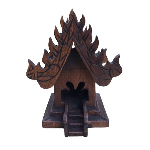 Mini Thai Spirit House Altar Shrine SanPraPhum Wood Carving Thai House Model Handcraft