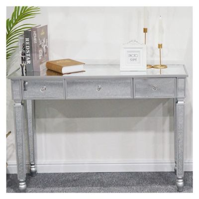 HUHAORAN2021 Dressing Table Vanity Table with 3-Drawers and Mirror Dressing Table Console Table Mirror Writing Desk Easy Assemble106x38x76cmSilvery Vanity Table (Color : Silvery)