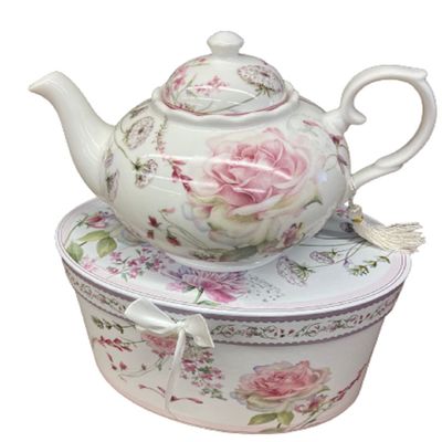 9.5 x 5.6" Porcelain Tea Pot, Moon Rose