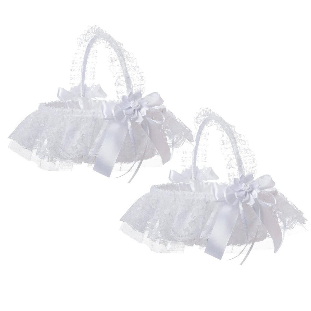 Marooma 2PCS Flower Girl Baskets for Wedding,Romantic Wedding Flower Lace Ribbon Baskets Candies Container for Wedding Ceremony Banquet Decoration