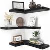 fuqing Corner Floating Shelves for Storage, Set of 3, Solid Wood, Wall Mount Wooden Display Shelf for Bathroom Bedroom Kitchen Garage, Black view 1