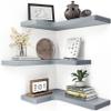 fuqing Corner Floating Shelves, Wall Shelf Set of 3, Shelves for Wall Storage, Solid Wood Shelves for Storage, Wall Mount Wooden Display Shelf for Bathroom Bedroom Kitchen Garage, Dark Grey view 1