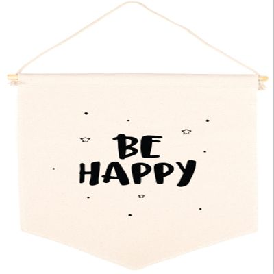 Andaz Press Hanging Canvas Banner - Be Happy Tapestry Wall Hanging Banner for Baby Girl, Boy & Kids Nursery Decor, Pennant Flag Art, 1-Pack