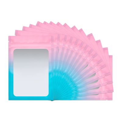 100 Pack Smell Proof Bags 3.3 x 5.1 Inch Mylar Bags with Clear Window Foil Pouch Bag Flat Bag Matte Gradient Color (Pink Blue)