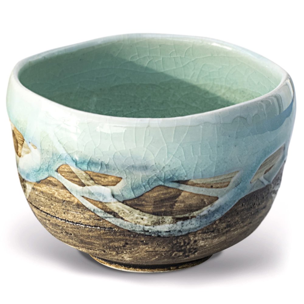 aprikalife - Traditional Japanese Matcha Tea Bowl, Handcrafted Ceramic, Tea Ceremony Cup, Blue & Brown Glaze