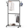 Simple Houseware Double Rod Garment Rack with Wheels and Hooks, Black view 1