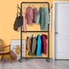 Simple Houseware Double Rod Garment Rack with Wheels and Hooks, Black view 3