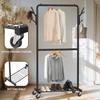 Simple Houseware Double Rod Garment Rack with Wheels and Hooks, Black view 4